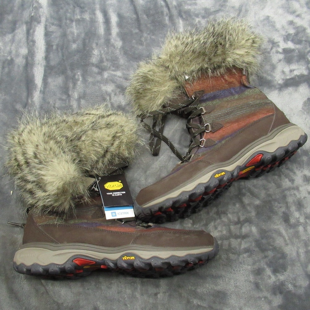 Eddie Bauer Women 10 Brown Winter Waterproof Fur Trim Lace Insulated Snow NEW